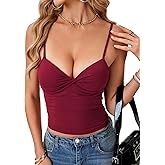 Vrtige Women's Sexy Deep V Neck Twist Front Fitted Cami Sleeveless Cropped Camisole Tank