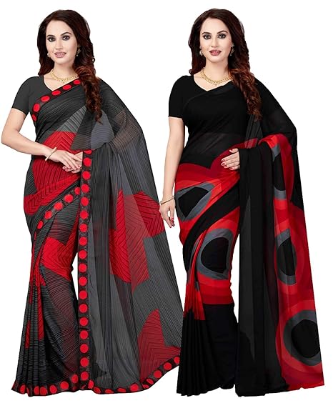 Combo Of 2 Poly Georgette Multicolor Printed Women Saree