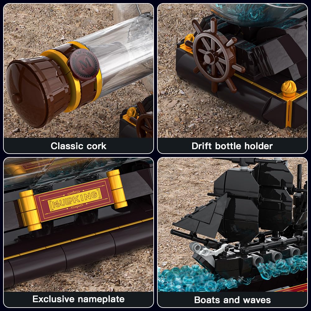 Mould King 10070 Piratenschiff in Flasche Bausteine Black Pearl Segelschiff Klemmbausteine Sammler Schiffsmodell Geschenk für ab 8 Jahren(778 Teile) 6