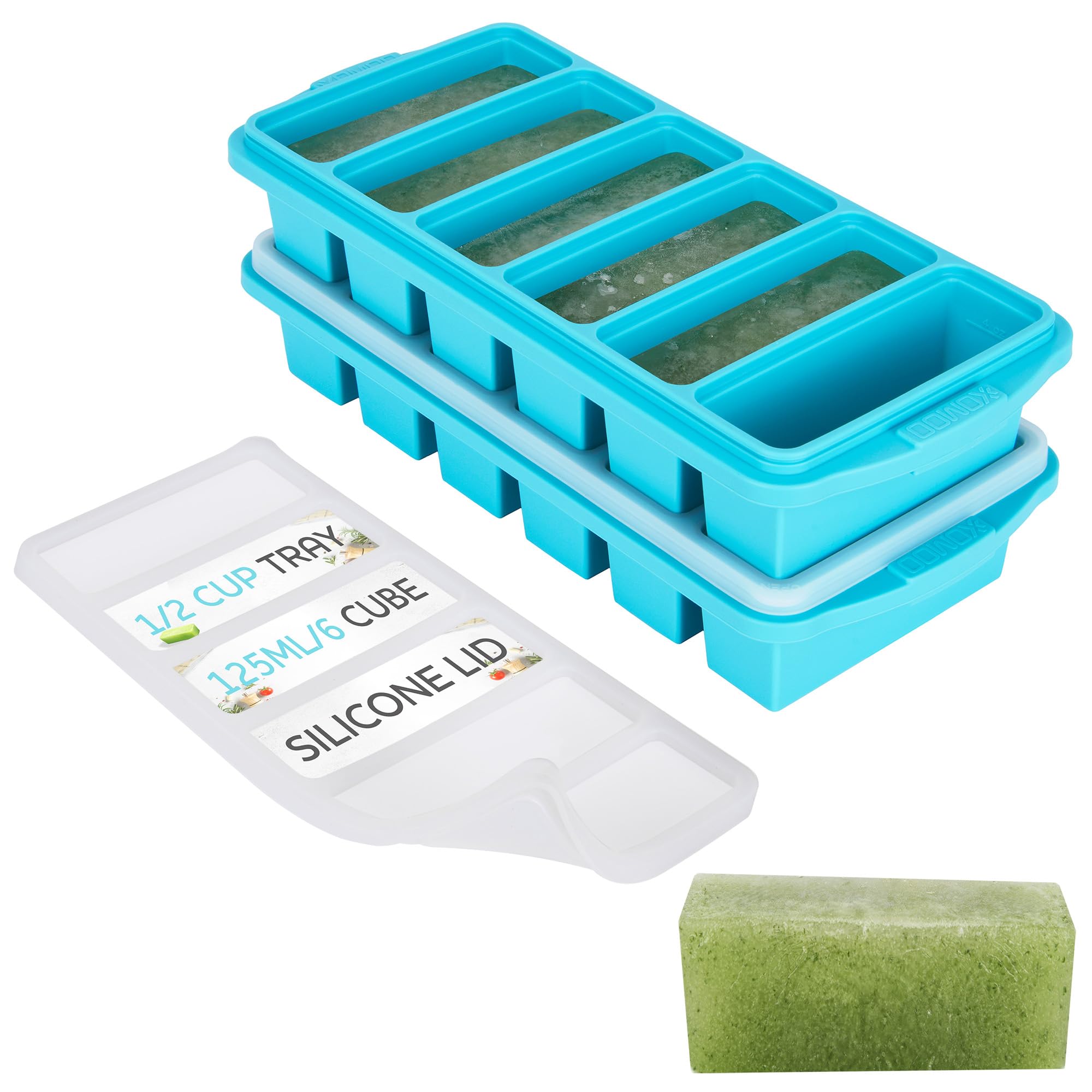 Photo 1 of 1/2 Cup Silicone Freezer Tray With Lid - Silicone Freezer Molds 2-Pack For meal prep & freezing of various sauces and other dishes, makes 12 perfect 1/2 cup portions cubes,oven and dishwasher safe