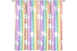 SENRUEGT Rainbow Unicorn Curtains,Baby Girls Bedroom Decor,Colorful Rainbow Background Cartoon Unicorn Nursery Child Bedroom Window Drapes 63x72in