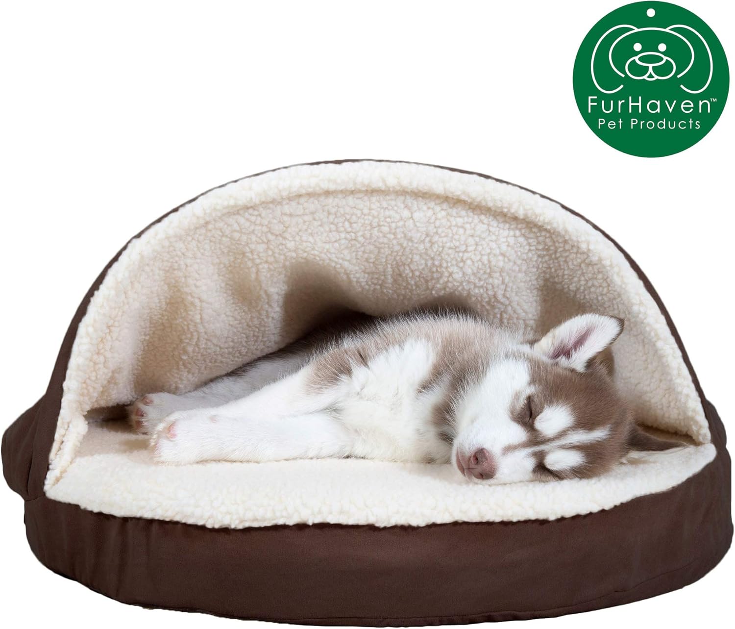 Furhaven Pet Dog Bed - Orthopedic Round Cuddle Nest Faux Sheepskin Snuggery Blanket Burrow Pet Bed with Removable Cover for Dogs and Cats, Espresso, 26-Inch : Pet Supplies