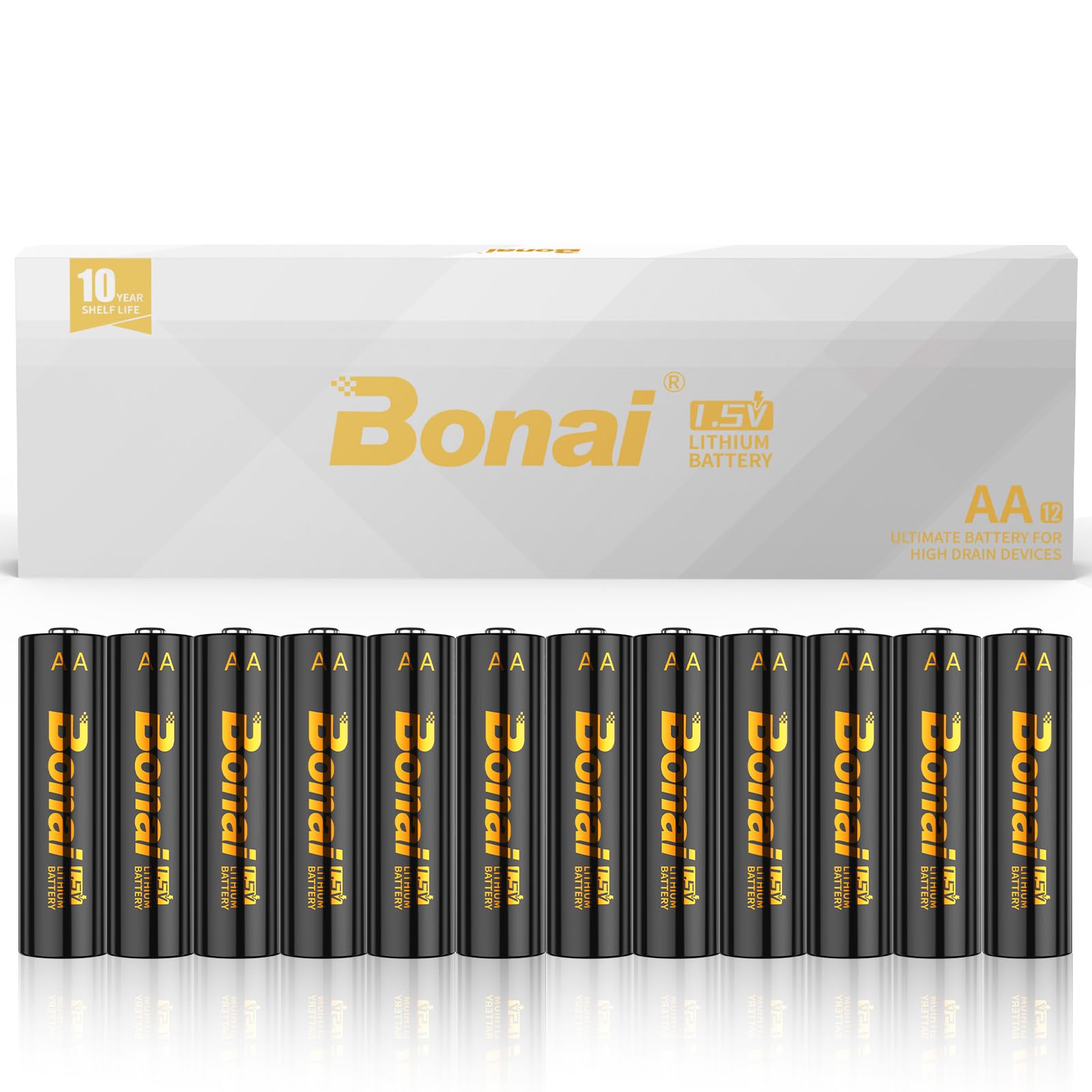 BONAI Lithium Batteries AA 12 Pack, 3500mAh 1.5V Longest Lasting Double A Battery Ultimate Power for High-Tech and Low-Tech Devices - [Non-Rechargeable]