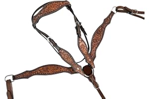 Western Headstall Breast Collar Reins Set Leather Hand Carved Tooled Equestrian Trail Horse Saddle Tack Set Full Cob Pony ST-