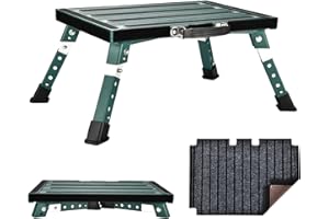 Yagud RV Stool with Removable Washable Rug Cover, Adjustable Height Folding Step Stool with Non-Slip Surface, Rubber Feet and Handle, Aluminum Platform Step Supports Up to 1000lbs, Dark Green