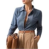 winkbay Women's Denim Button Down Shirts Vintage Long Sleeve Collared Jean Tops Fall Work Office Blouses