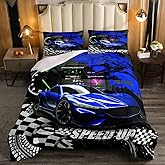 Feelyou Blue Race Car Comforter Twin, Sports Car Comforter Set for Kids Boys Girls Race car Bedding Set Racing Car Duvet Set with 1 Pillow Case