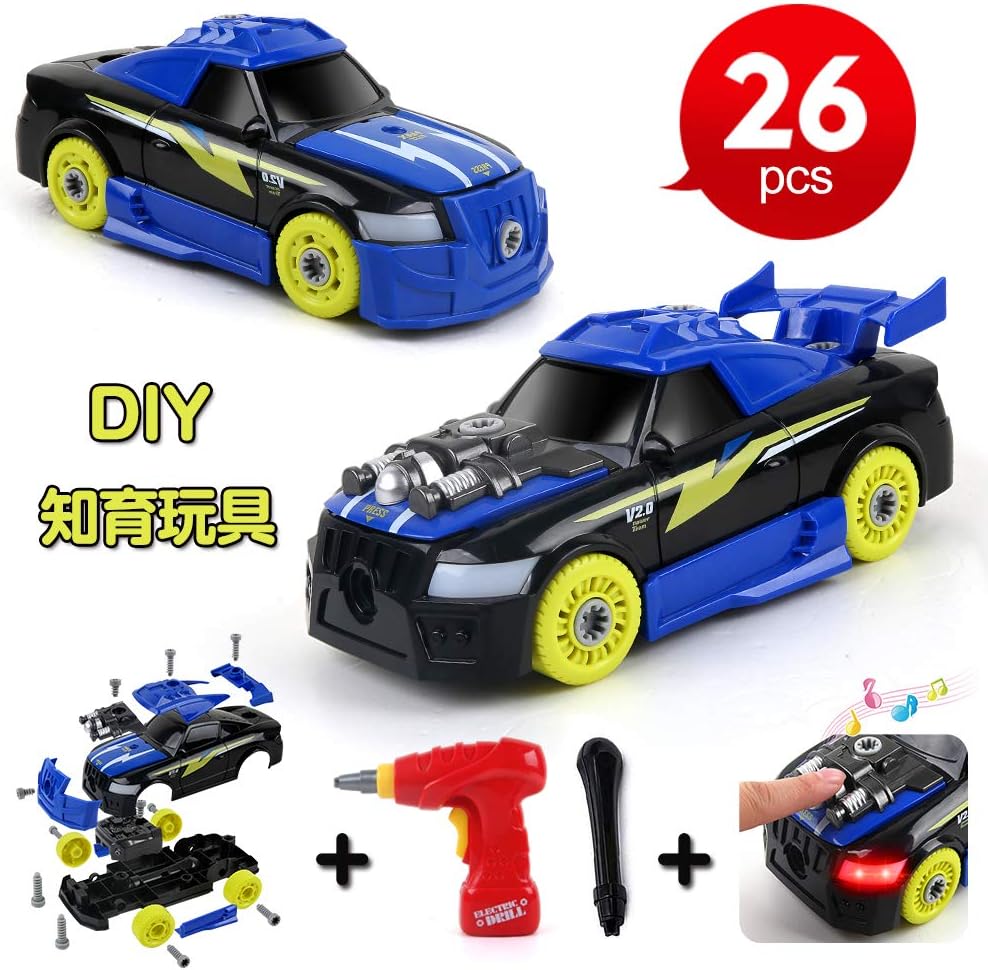 組み立ておもちゃ Beebeerun Diy 車セット ドリル ねじねじ 組立レーシング カー サウンド ライト付き 2in1 車 オモチャ 男の子 耐久性 耐衝撃 レースカー モデル 想像力と想像力を育てる 知育玩具 子供向け 分解おもちゃ 走行可能 ごっこ遊び 誕生日 Amazon