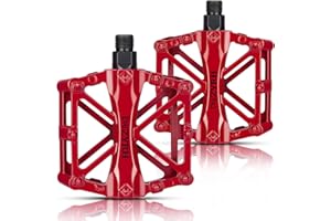 KEMIMOTO Mountain Bike Pedals MTB Bicycle Flat Pedals, 9/16'' CNC Aluminum Durable Sealed Bearings for Most Bikes BMX MTB Enduro Downhill Trail (Two Pack) (Red)