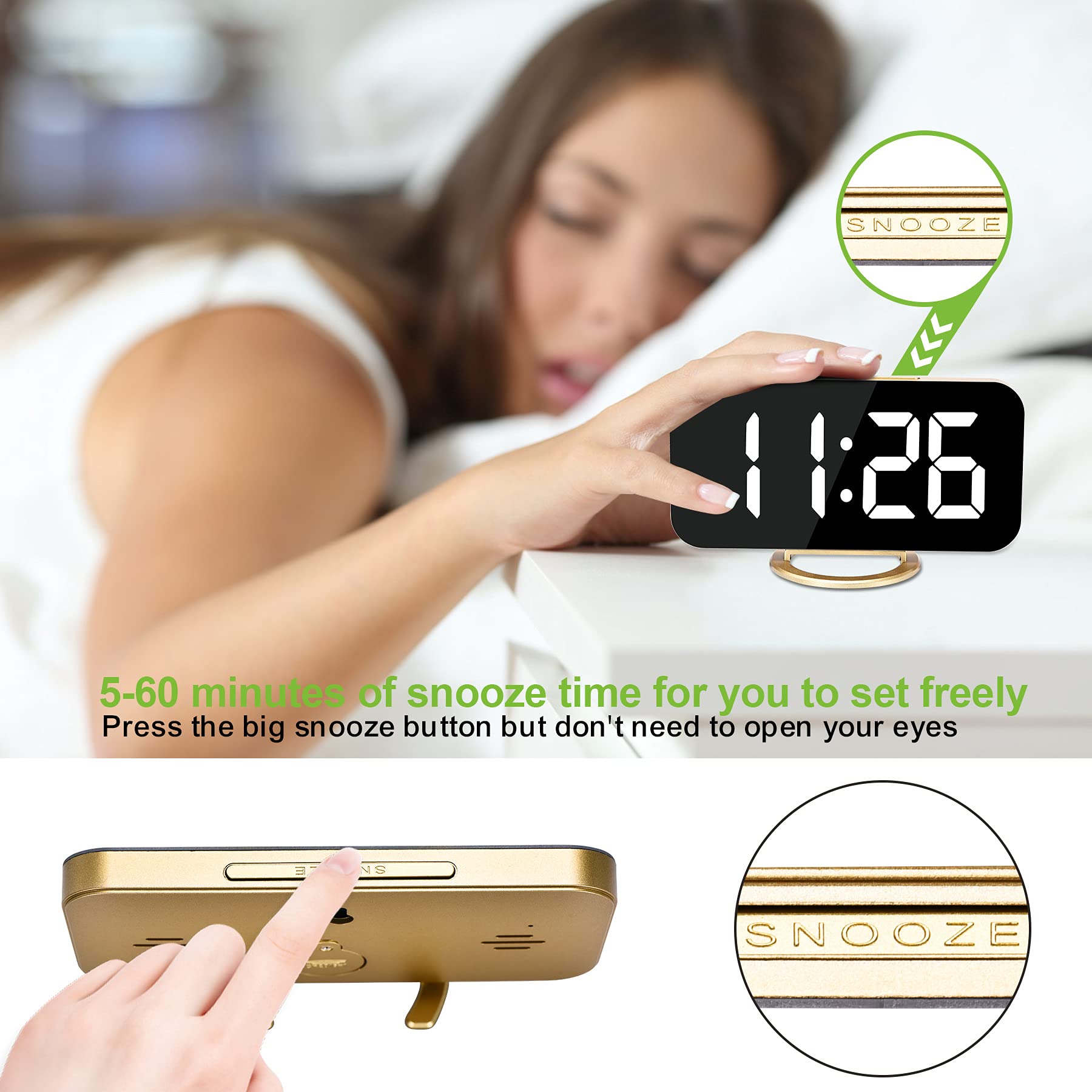 Mua SZELAM Digital Alarm Clock,LED and Mirror Desk Clock Large Display,with Dual USB Charger