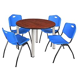 Kee 48" Round Breakroom Table- Cherry/ Chrome & 4