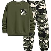 WIQI Boys Clothes 2 Piece Long Sleeve Pullover Sweatshirt and Camouflage Sweatpants Fall Winter Outfits Set 6-14Y