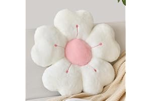 ZCNYCLAM Flower Shaped Pillow, Cute Decorative Throw Pillow with Soft Artificial Rabbit Fur for Couch Bed Chair Floor, Flower Pillows Seating Cushions Room Décor for Bedroom Living Room (14.9", White)