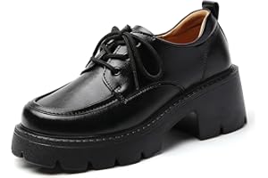 QHH Platform Oxford Shoes for Women Women's Oxfords Lace-Up Chunky Oxford Heels Fashion Business Casual Shoes Comfortable Dressy Shoes Office Work Pumps Shoes for Womens Ladies