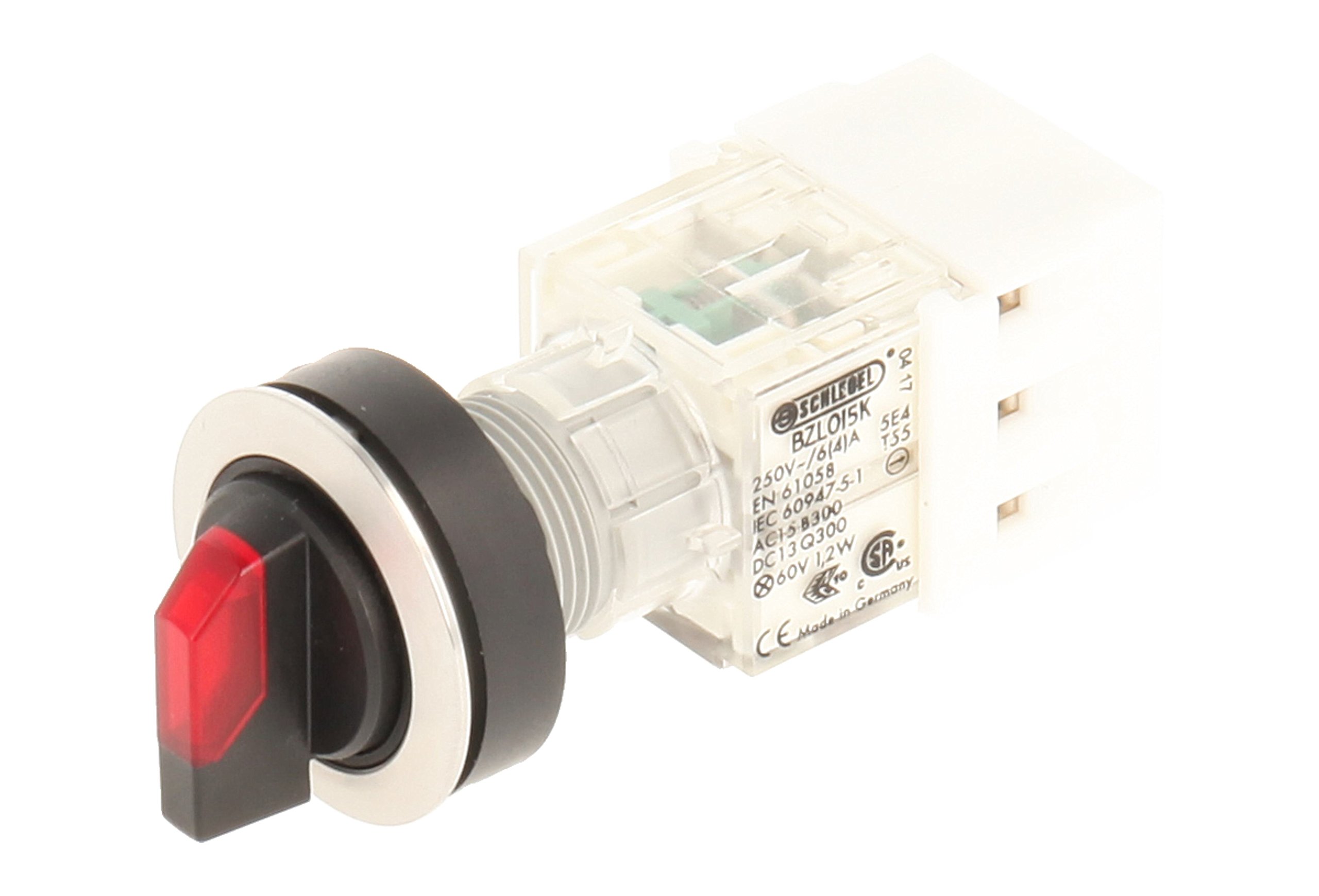 Club 23.001.405 Light Switch, Latching/rastend, Stainless Steel, 3 Positions Momentary Contact Sensor LED Lamp Holder t5,5 K 1 Closer + 1 opener 24 V, SCREW, RED