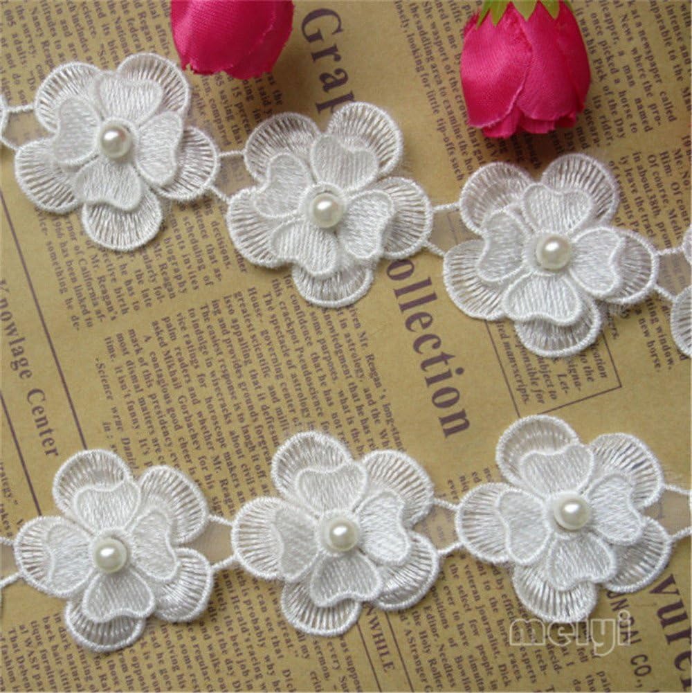 1,8 M Fleur Perle Dentelle Edge Ruban 5.5 Cm De Largeur Style Vintage