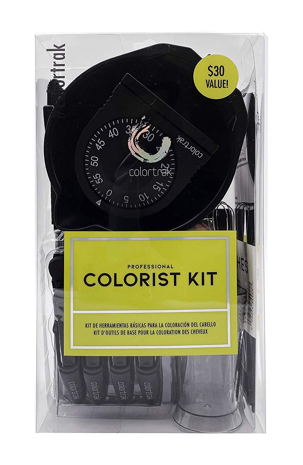 Colortrak Professional Hair Colorist Kit, 4-Pack Croc Clips, Color Beaker, Whisk, Duo Brush, 3-Pack of Brushes, Black Reusable Medium Gloves, Color Bowl, 50-Count Popup Hair Coloring Foil, Storage Box : Beauty
