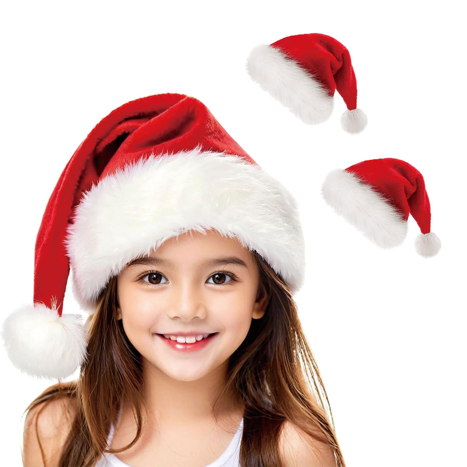 TCJJ Santa Hat for Kids Christmas Hats Headwear Unisex Holiday Comfort Red Velvet Extra Thicken Xmas Hat for New Year Festive Party