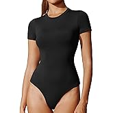 IUGA Bodysuits for Women Tummy Control Crew Neck Short Sleeve Body suits Basic Bodysuit T shirt Tops