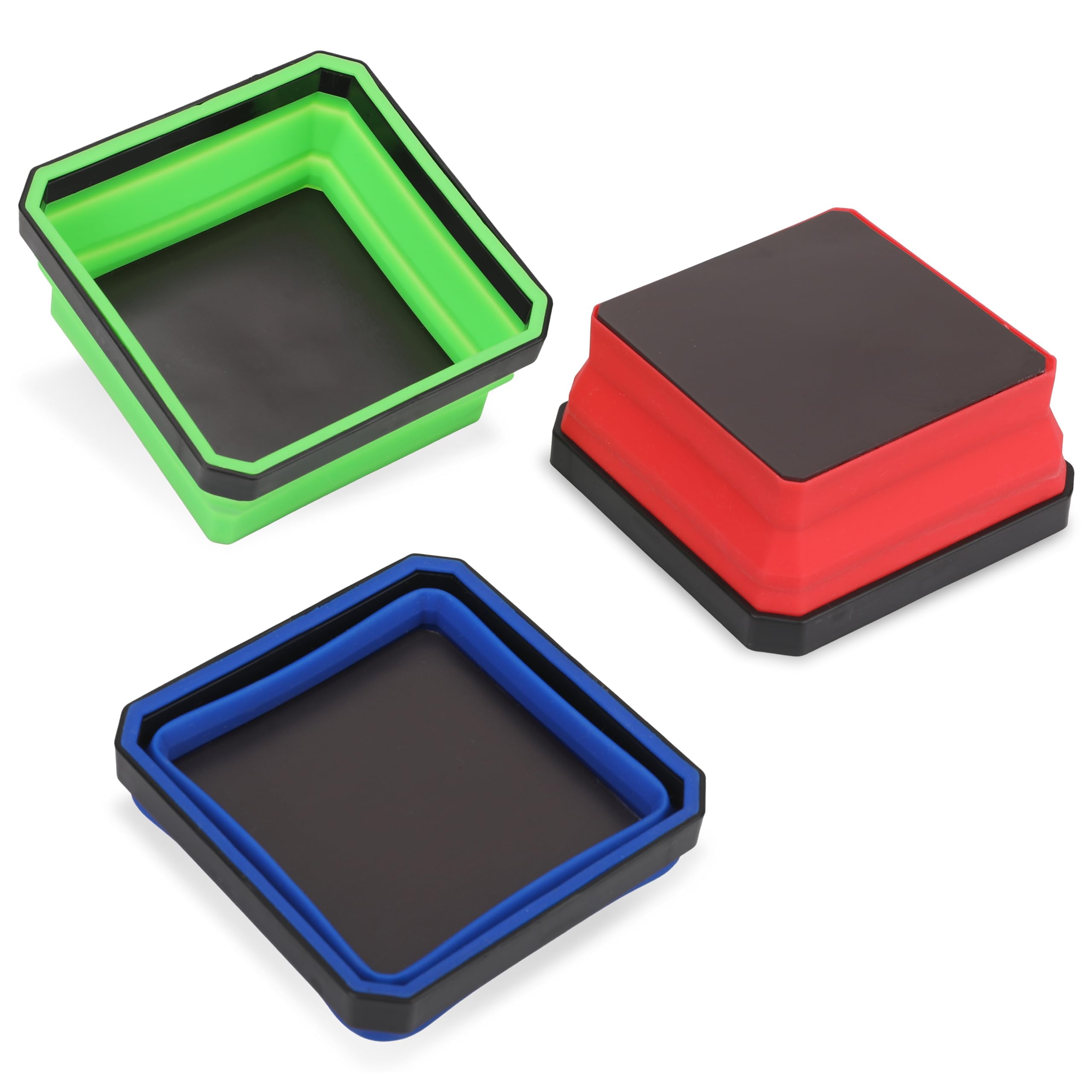 Photo 1 of PR1ME Upgrade Collapsible Magnetic Parts Tray Set, 3 Pack, Foldable Magnetic Tool, 4.25 inch Square Silicone Bowls with Magnetic Base Stores and Organizes Small Parts and Tools
