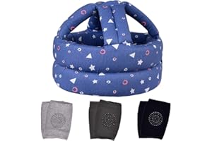 TORASO Baby Helmet & Baby Knee Pads for Crawling,Infant Helmet & Walking Baby Helmet，for Age 6-36 Months, Blue Shapes(A).CA