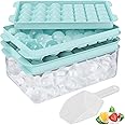 Korlon Ice Trays for Freezer with Lid and Bin, 64 PCS Ice Cube Trays, Round Ice Cube Molds & Square Container for Making Cock