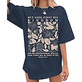 Migxsaf Oversized Christian Faith Shirts for Women Jesus Bible Verse Tshirts Wildflower Floral Boho Shirt Vintage Graphic Tee