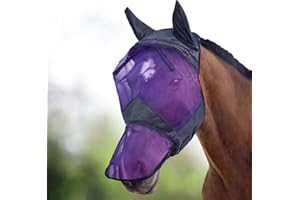 Harrison Howard CareMaster Horse Fly Mask Long Nose with Ears Full Face Black/Purple Retro Small Pony