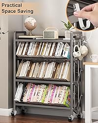 5-Tier Rolling Book Cart, Mobile Bookshelf with 2