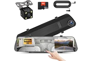UNITOPSCI Mirror Dash Cam 4 Inch Rear View Mirror Camera 1080P Front and Rear View Dual Cameras with 32G Card, Motion Detection, Night Vision, Parking Assistance, Loop Recording, 24H Parking Monitor
