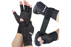 TINY CHOU 2 Pairs Pack Compression Gloves for Women Men, Copper Arthritis Gloves for Hand Pain Relief, Carpal Tunnel Wrist Support, Rheumatoid, Joint Swelling,Fingerless for Computer Typing(Large/X-Large)