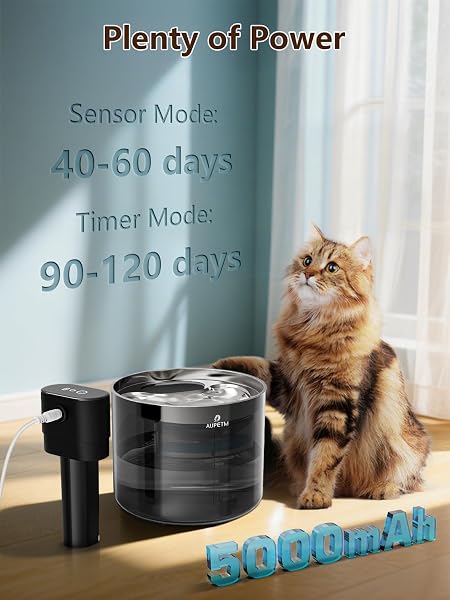 AUPETM BATTERY OPERATED CAT WATER FOUNTAIN, WIRELESS AUTOMATIC WATER DISPENSER FOR CATS & DOGS, 3L/101OZ CORDLESS PET WATER BOWL FOUNTAINS WITH STAINLESS STEEL TRAY & QUIET 6-STAGE FILTER SYSTEM