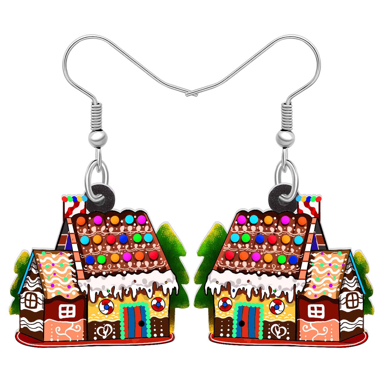 LONYOO Acrylic Christmas Gingerbread House Earrings Dangle Anime Candy House Jewelry Christmas Gifts for Women Girls (Multi)