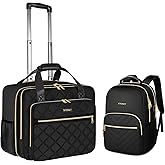 Ytonet Rolling Briefcase for Women, 2pcs Set 15.6 Inch Travel Backpack with 17.3 Inch Rolling Laptop Bag, Large Roller Laptop Briefcase with Wheels, Water Resistant Roller Teacher Bag for work, Black