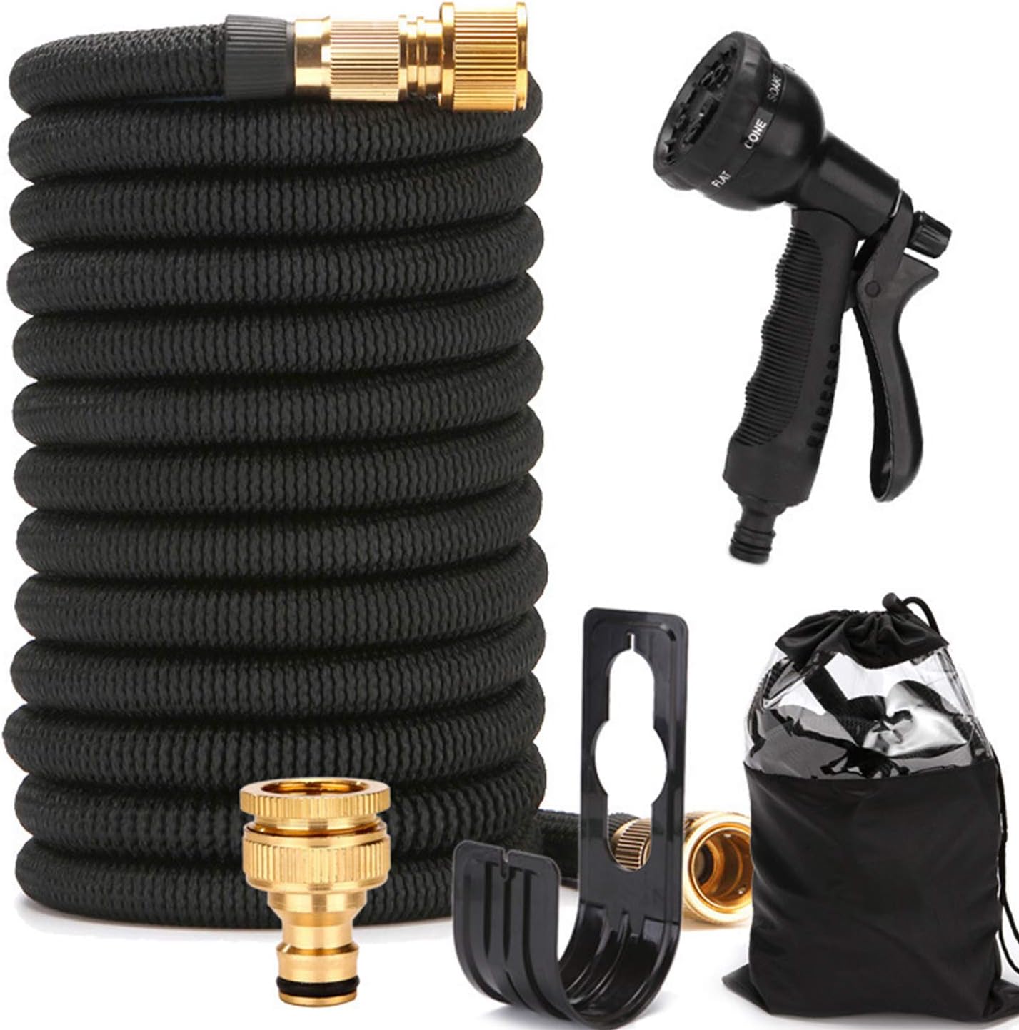 Garden Hose Expandable Car Wash Kit with 8 Function Spray Gun/Solid