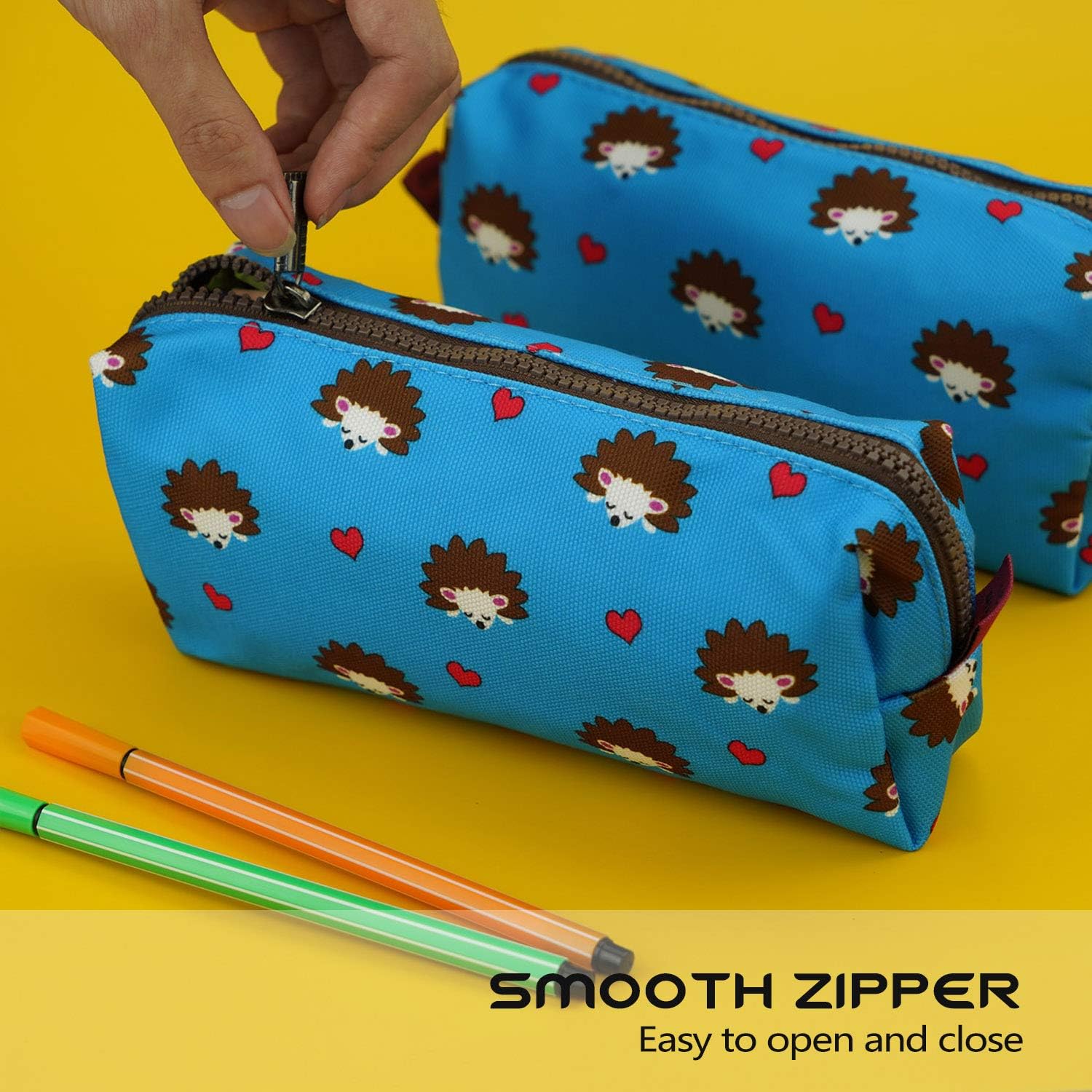 LParkin Hedgehog Large Capacity Canvas Pencil Case Pen Bag Pouch Stationary Case Makeup Cosmetic Bag Gadget Box - Image 5