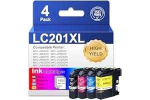 LC201XL LC201 LC203 BK/C/M/Y Ink Cartridges High Yield Compatible Ink Cartridges Replacement for Brother LC201 XL LC203 with 