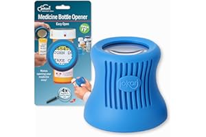 Jokari Easy Open Medicine Bottle Opener with 4x Magnifier for Seniors and Arthritis Built-in Cap Grip Tool for Pill Bottles Prescription Labels Vitamins and Supplements