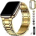 Fullmosa Bands Compatible Apple Watch 41mm 40mm 38mm 49mm 46mm 45mm 44mm 42mm, Stainless Steel iWatch Band with Case for Apple Watch Ultra Series 10 9 8 7 6 5 4 3 2 1 SE,38mm 40mm 41mm Golden