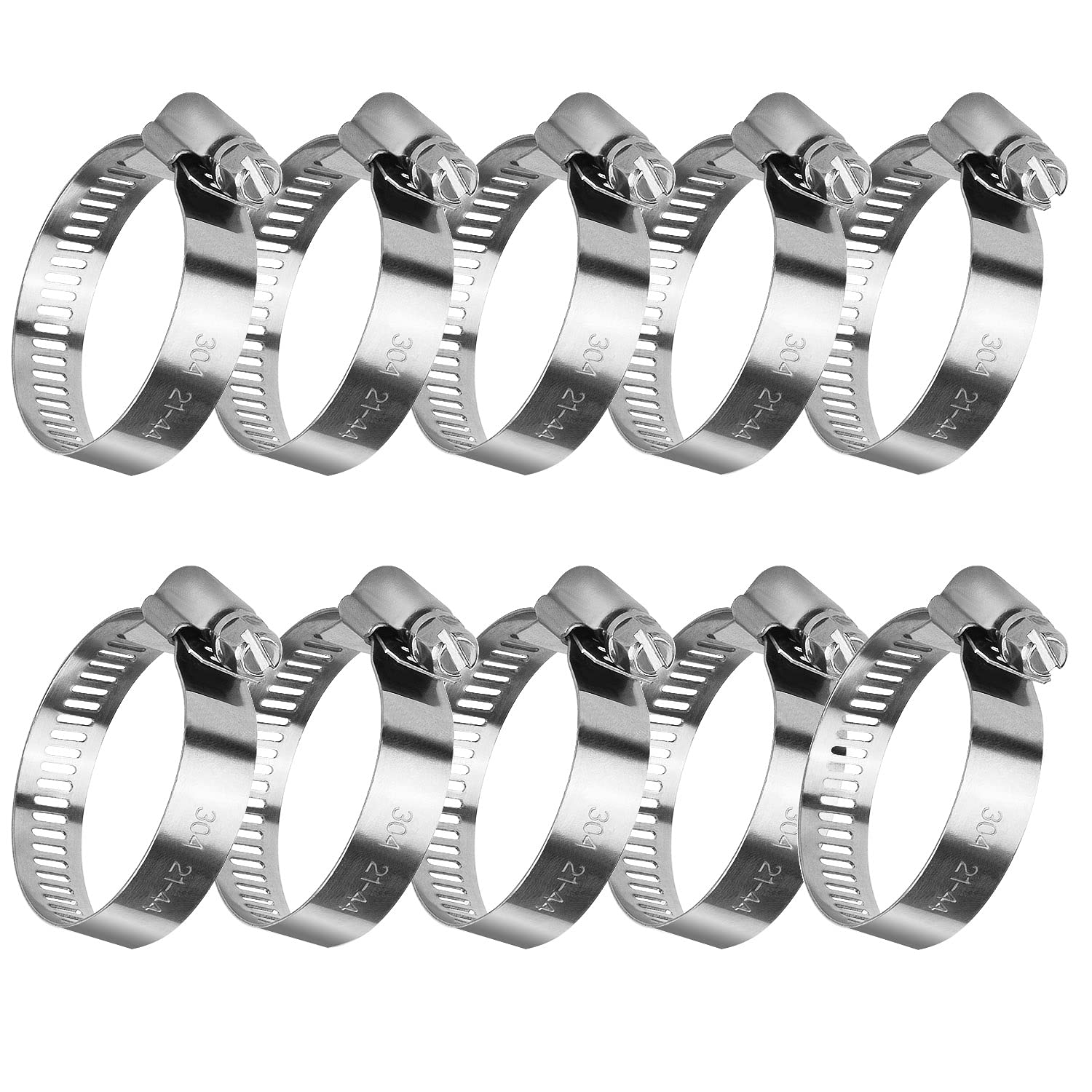 Oumuik Jubilee Adjustable Stainless Steel Hose Clamps, Pack of 10 (21-44mm)