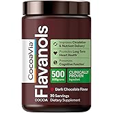 CocoaVia Cocoa Flavanols 500mg &ndash; Heart and Brain Support, High Flavanol Cocoa Extract, Boosts Nitric Oxide, Blood Circulation and Memory, Preworkout, Vegan, Gluten-Free, Dark Chocolate, 30-Day