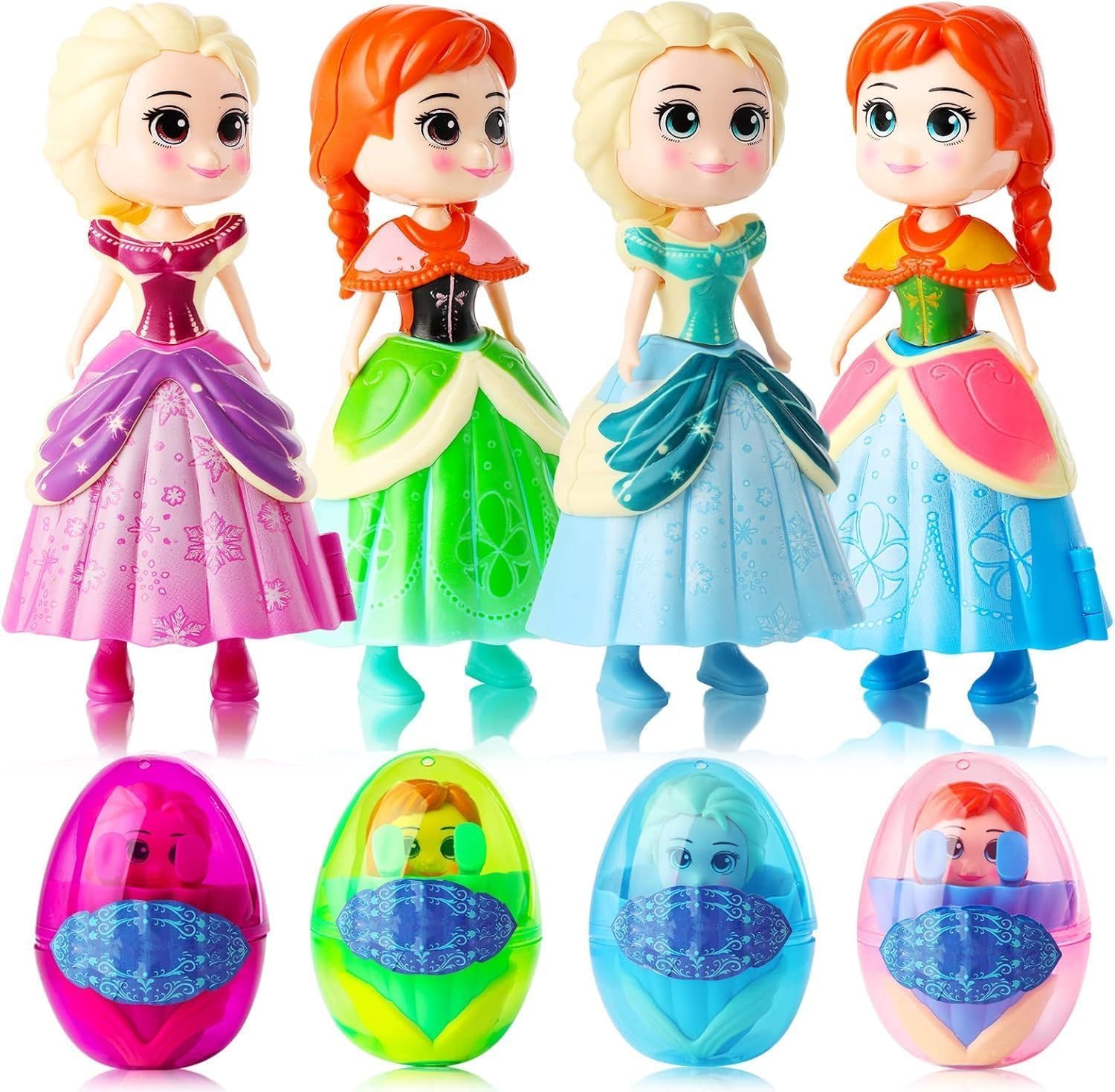 Oneser 4 Pack Easter Basket Essentials Fillers Gifts Jumbo Princess Eggs，Deformation Prefilled Deformation Toys, Easter Basket Essentials Fillers