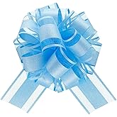 KLOVYRA Blue Glitter Gift Bows– 6 Inch 6 Pack Light Blue Pull Bows for Gift Wrapping, Baby Shower Boy, Easter, Birthday, Christmas, and Holiday Present Bag Basket Bouquet Decorations