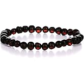 AMBERAGE Natural Baltic Amber Bracelet for Adults (Women/Men) - Hand made From Raw-Unpolished/Certified Baltic Amber Beads(6 Colors) (8, Raw-Unpolished Dark Cherry)