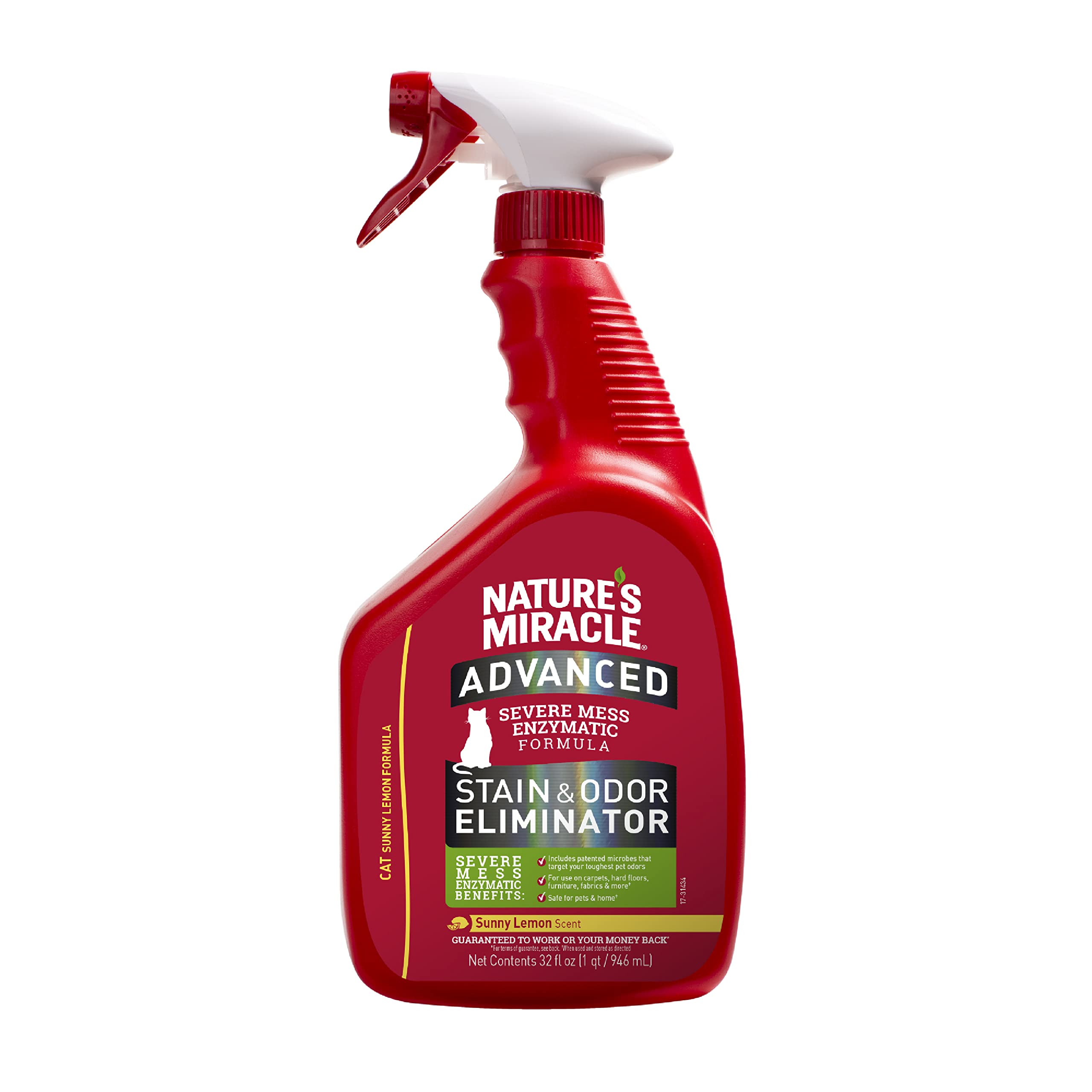 Photo 1 of Nature's Miracle Advanced Cat Stain and Odor Eliminator Spray, Severe Mess Enzymatic Formula, Sunny Lemon Scent, 32 fl oz
