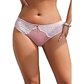 sunshinelady Womens Lace Panties Cotton Sexy Underwear Cheeky Bikini with Bow Stretch Hipster Soft Breathable Briefs S-2XL