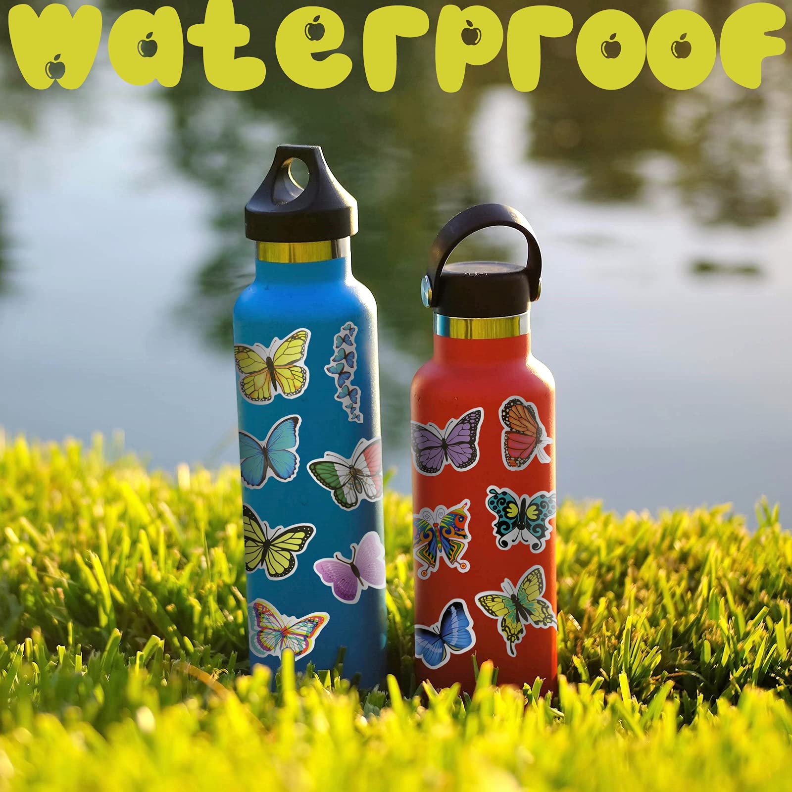 100 PCS Butterfly Stickers Pack, Colorful Lovely Waterproof Stickers for Laptop, Scrapbook, Window, Butterfly Sticker for Water Bottle, Envelope, Gift for Teens, Adults