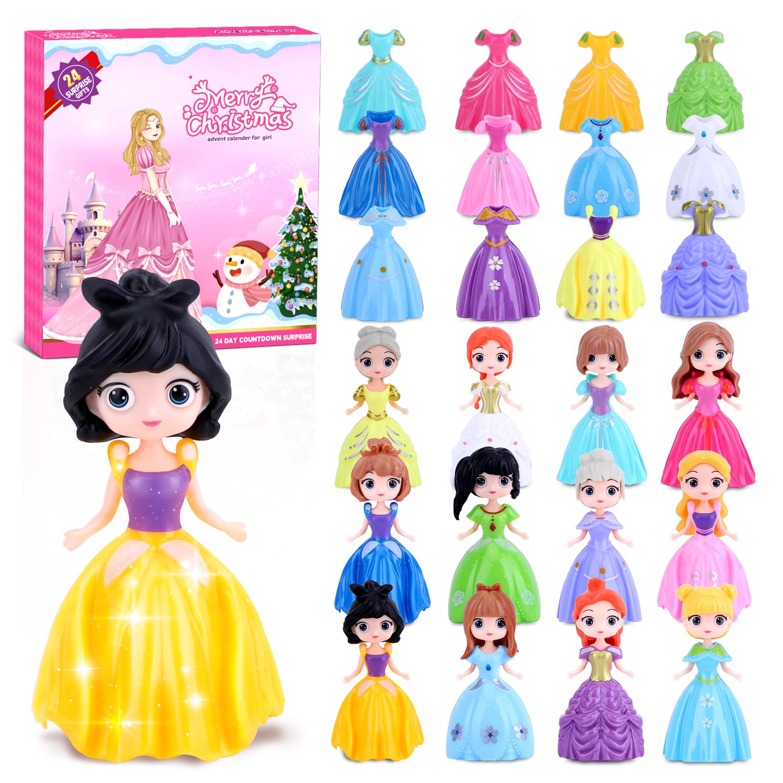 Advent Calendar Girls 24-Day Countdown Calendar for Kids Princess Dress Up DIY Motor Skills Outfits and Hairstyles Surprise Deformation Toy Creative Gifts Girls