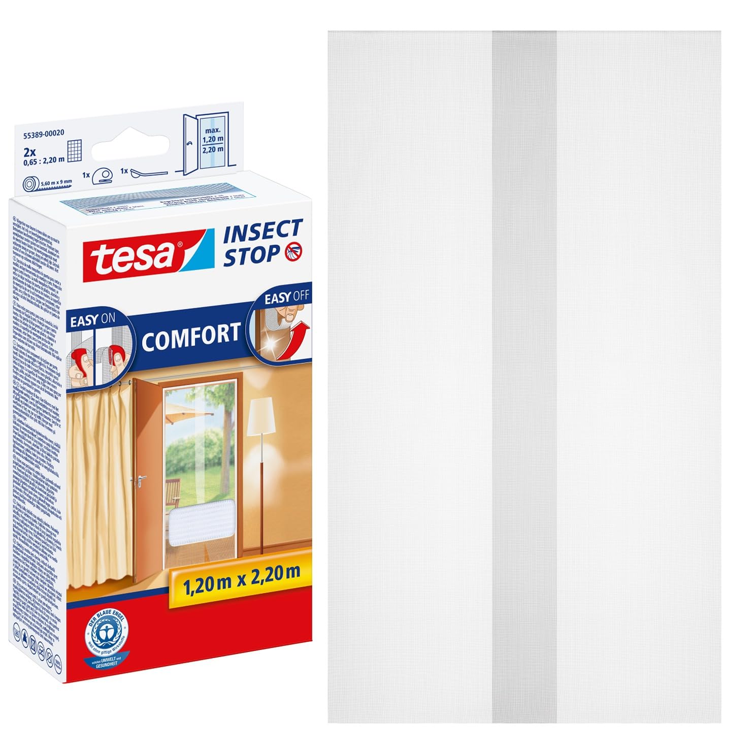 tesa Insect Stop COMFORT for Doors - Insect Mesh Door Screen with Hook & Loop - in Anthracite (2 x 65 cm) 120 cm x 220 cm