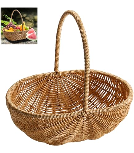 Panier De Récolte Jardin Tissé Grand Format - Panier Pique-Nique Avec Poignée 30.5x30x23.5 Cm